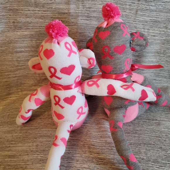 Pink Ribbon Sock Monkey - White - Picture 3 of 5